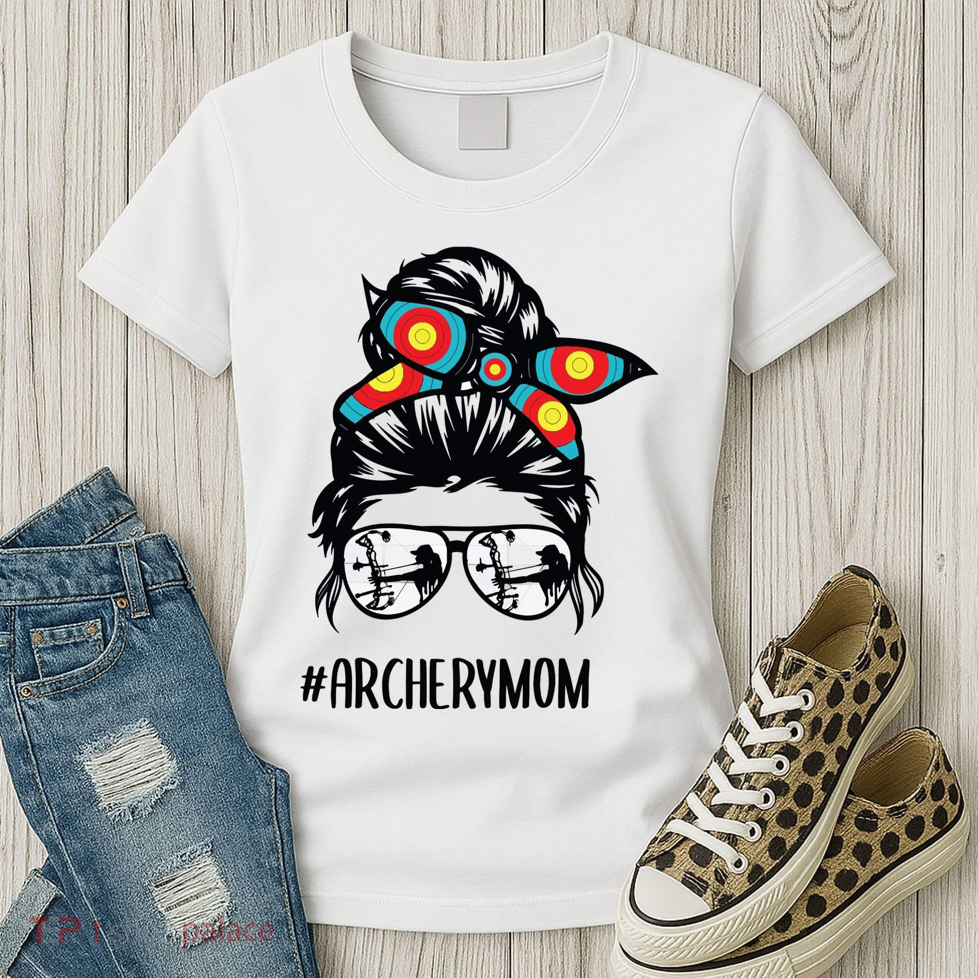Archery Mom Life Messy Bun Hair Glasses Women's T-Shirt