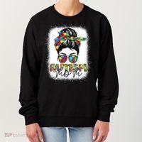 Autism Mom Life Messy Bun Bleached Mothers Day Autism Mom Women's Sweatshirt thumb 0