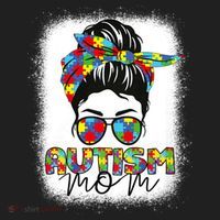 Autism Mom Life Messy Bun Bleached Mothers Day Autism Mom Women's Sweatshirt thumb 2