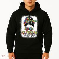 Autism Mom Life Messy Bun Bleached Mothers Day Autism Mom Hoodie thumb 2