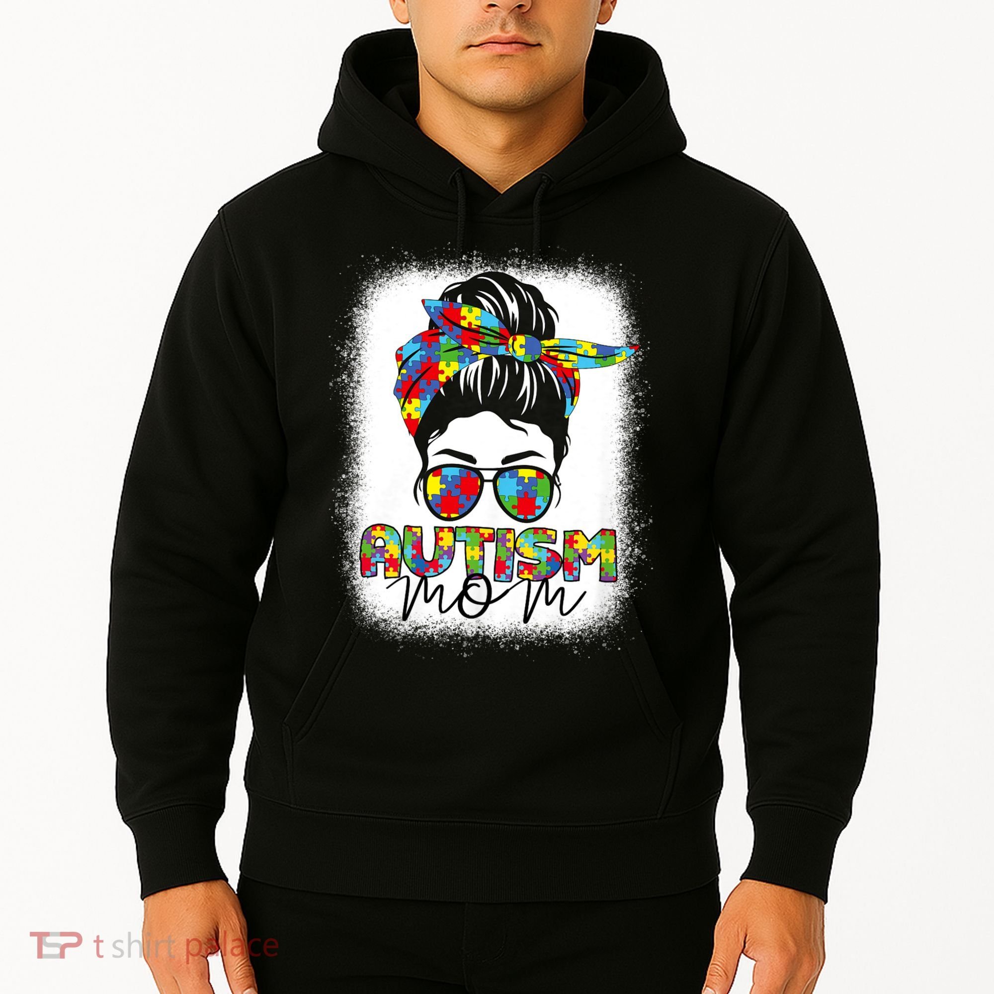 Autism Mom Life Messy Bun Bleached Mothers Day Autism Mom Hoodie