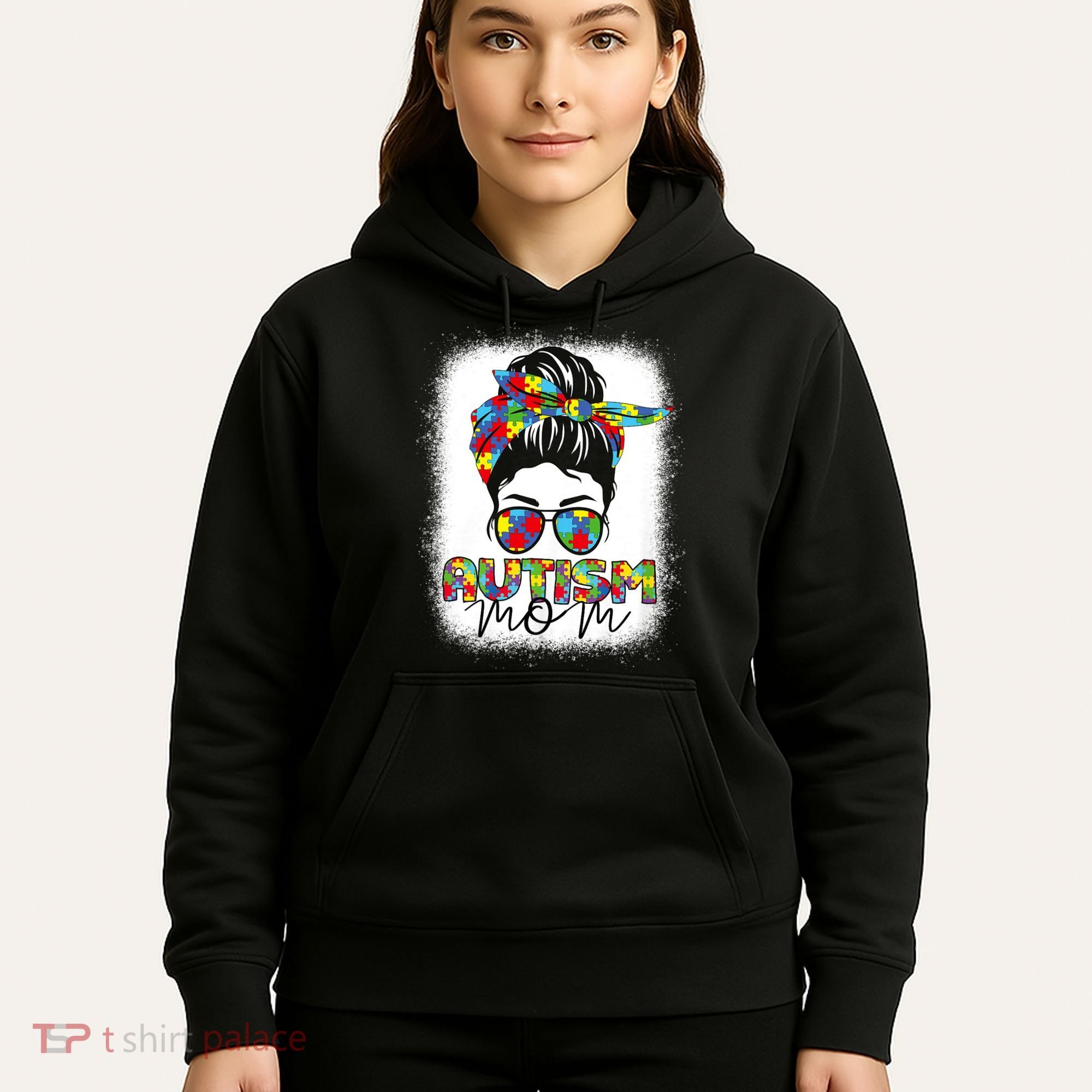 Autism Mom Life Messy Bun Bleached Mothers Day Autism Mom Hoodie