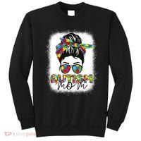 Autism Mom Life Messy Bun Bleached Mothers Day Autism Mom Sweatshirt thumb 0