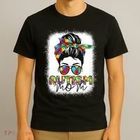 Autism Mom Life Messy Bun Bleached Mothers Day Autism Mom T-Shirt thumb 3