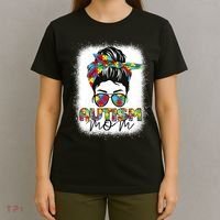 Autism Mom Life Messy Bun Bleached Mothers Day Autism Mom T-Shirt thumb 4