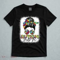 Autism Mom Life Messy Bun Bleached Mothers Day Autism Mom T-Shirt thumb 5