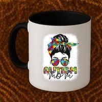 Autism Mom Life Messy Bun Bleached Mothers Day Autism Mom Coffee Mug thumb 2