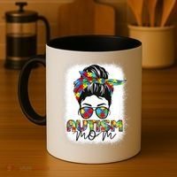 Autism Mom Life Messy Bun Bleached Mothers Day Autism Mom Coffee Mug thumb 4