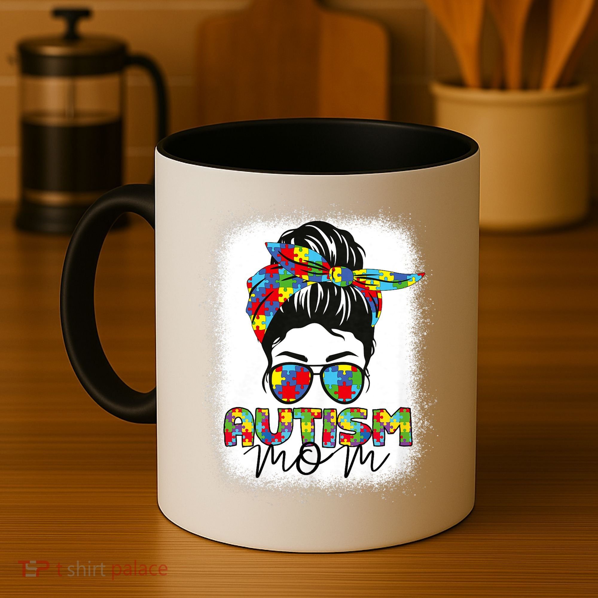 Autism Mom Life Messy Bun Bleached Mothers Day Autism Mom Coffee Mug