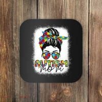 Autism Mom Life Messy Bun Bleached Mothers Day Autism Mom Coaster thumb 0