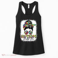 Autism Mom Life Messy Bun Bleached Mothers Day Autism Mom Women's Tank Top thumb 0