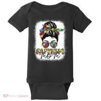 Autism Mom Life Messy Bun Bleached Mothers Day Autism Mom Baby Bodysuit thumb 0