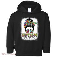 Autism Mom Life Messy Bun Bleached Mothers Day Autism Mom Toddler Hoodie thumb 0