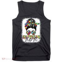 Autism Mom Life Messy Bun Bleached Mothers Day Autism Mom Tank Top thumb 0