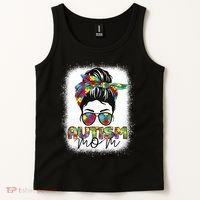 Autism Mom Life Messy Bun Bleached Mothers Day Autism Mom Tank Top thumb 2