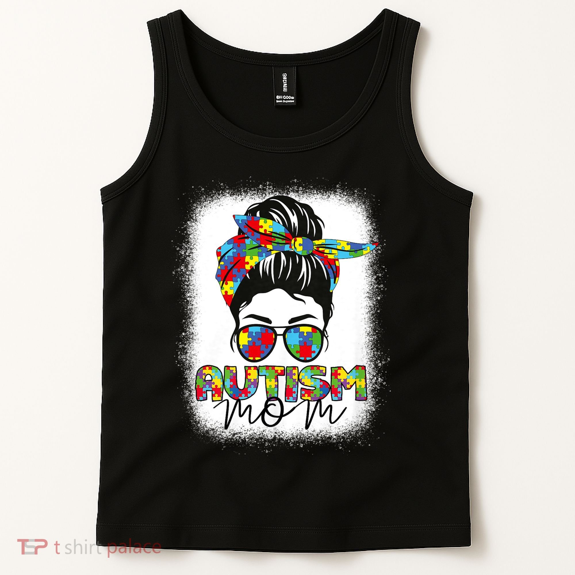 Autism Mom Life Messy Bun Bleached Mothers Day Autism Mom Tank Top