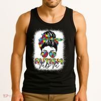 Autism Mom Life Messy Bun Bleached Mothers Day Autism Mom Tank Top thumb 3