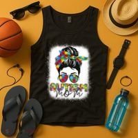 Autism Mom Life Messy Bun Bleached Mothers Day Autism Mom Tank Top thumb 4