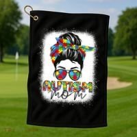 Autism Mom Life Messy Bun Bleached Mothers Day Autism Mom Golf Towel thumb 1