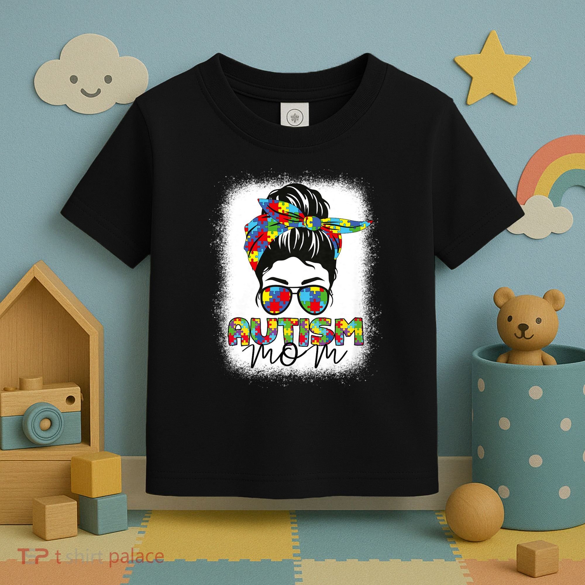 Autism Mom Life Messy Bun Bleached Mothers Day Autism Mom Toddler T-Shirt