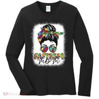 Autism Mom Life Messy Bun Bleached Mothers Day Autism Mom Women's Long Sleeve Shirt thumb 0