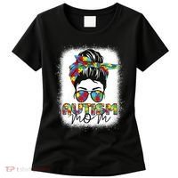Autism Mom Life Messy Bun Bleached Mothers Day Autism Mom Women's T-Shirt thumb 0