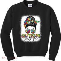 Autism Mom Life Messy Bun Bleached Mothers Day Autism Mom Kids Sweatshirt thumb 0