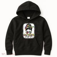 Autism Mom Life Messy Bun Bleached Mothers Day Autism Mom Kids Hoodie thumb 0
