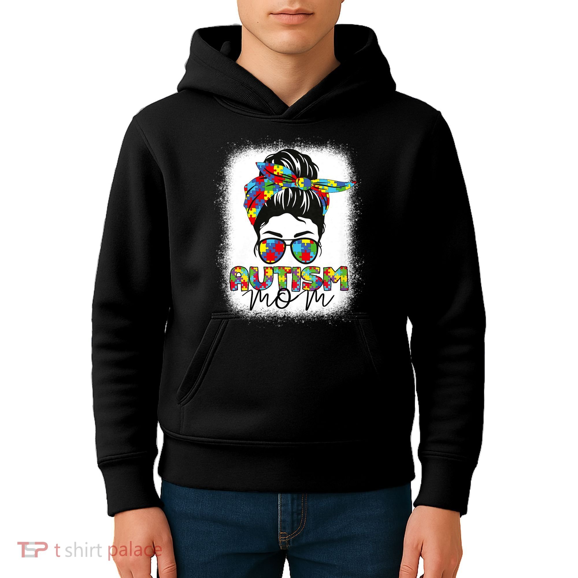Autism Mom Life Messy Bun Bleached Mothers Day Autism Mom Kids Hoodie