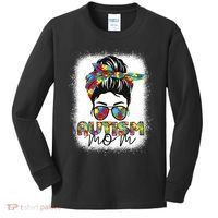 Autism Mom Life Messy Bun Bleached Mothers Day Autism Mom Kids Long Sleeve Shirt thumb 0