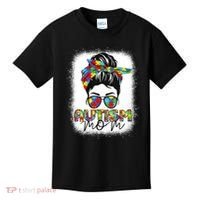 Autism Mom Life Messy Bun Bleached Mothers Day Autism Mom Kids T-Shirt thumb 0