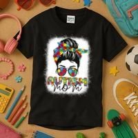 Autism Mom Life Messy Bun Bleached Mothers Day Autism Mom Kids T-Shirt thumb 3
