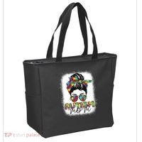 Autism Mom Life Messy Bun Bleached Mothers Day Autism Mom Tote Bag thumb 2