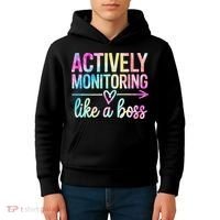 Actively Monitoring Like A Boss State Testing Day Teacher Kids Hoodie thumb 4