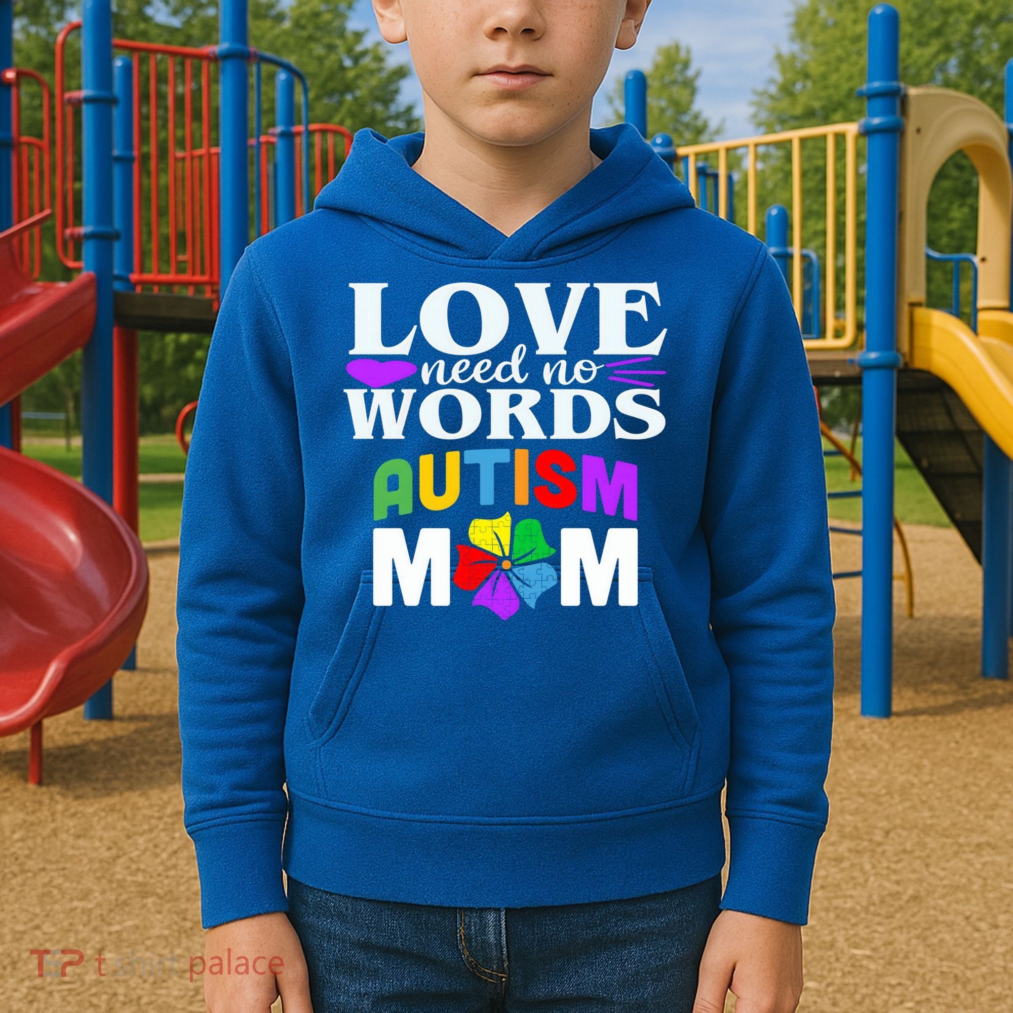 Autism Mom Love Needs No Words Funny Gift Cute Gift Kids Hoodie
