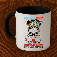 Autism Mom Much Stronger Awareness Messy Bun Puzzle Coffee Mug thumb 2