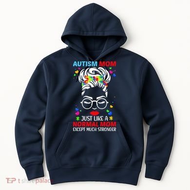 Autism Mom Much Stronger Awareness Messy Bun Puzzle Hoodie