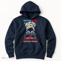 Autism Mom Much Stronger Awareness Messy Bun Puzzle Hoodie thumb 0