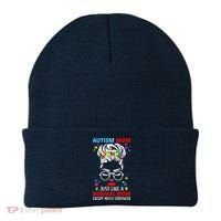 Autism Mom Much Stronger Awareness Messy Bun Puzzle Beanie thumb 0