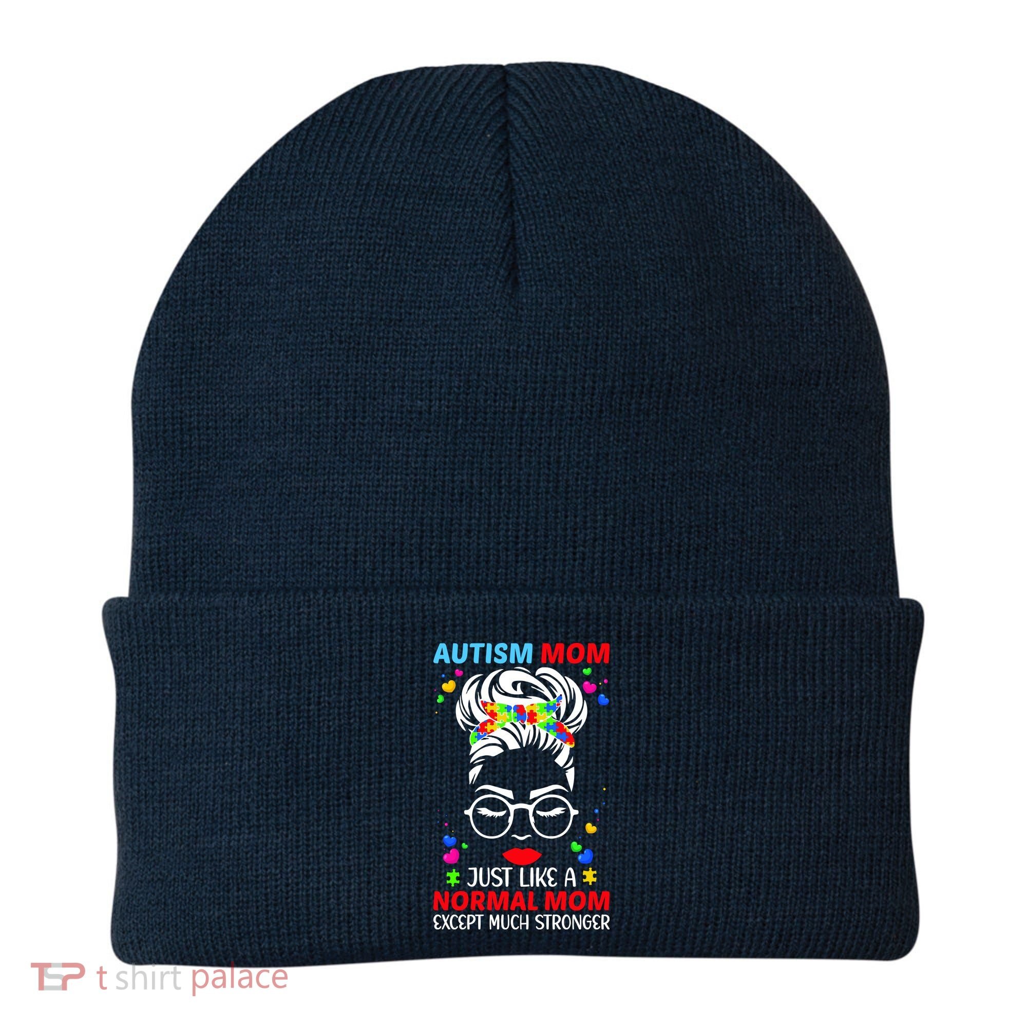 Autism Mom Much Stronger Awareness Messy Bun Puzzle Beanie