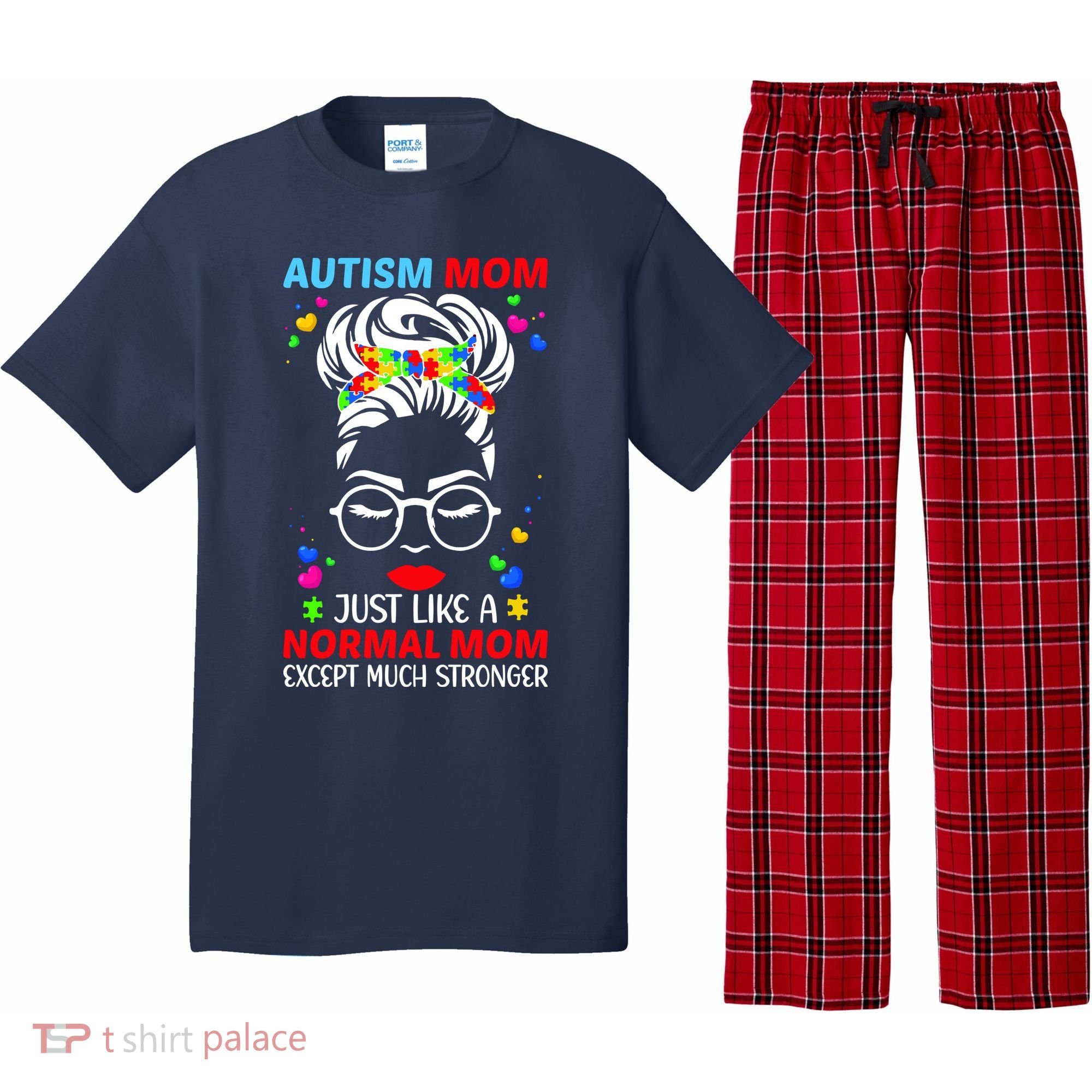 Autism Mom Much Stronger Awareness Messy Bun Puzzle Pajama Set