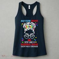 Autism Mom Much Stronger Awareness Messy Bun Puzzle Women's Tank Top thumb 3