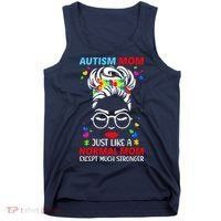 Autism Mom Much Stronger Awareness Messy Bun Puzzle Tank Top thumb 0