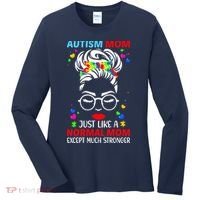 Autism Mom Much Stronger Awareness Messy Bun Puzzle Women's Long Sleeve Shirt thumb 0