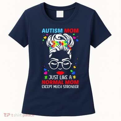 Autism Mom Much Stronger Awareness Messy Bun Puzzle Women's T-Shirt