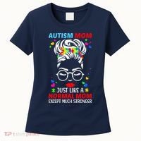 Autism Mom Much Stronger Awareness Messy Bun Puzzle Women's T-Shirt thumb 0