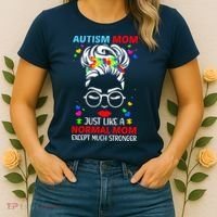 Autism Mom Much Stronger Awareness Messy Bun Puzzle Women's T-Shirt thumb 2