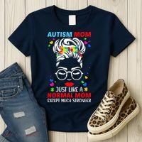 Autism Mom Much Stronger Awareness Messy Bun Puzzle Women's T-Shirt thumb 3