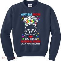 Autism Mom Much Stronger Awareness Messy Bun Puzzle Kids Sweatshirt thumb 0