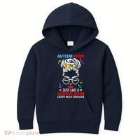 Autism Mom Much Stronger Awareness Messy Bun Puzzle Kids Hoodie thumb 0